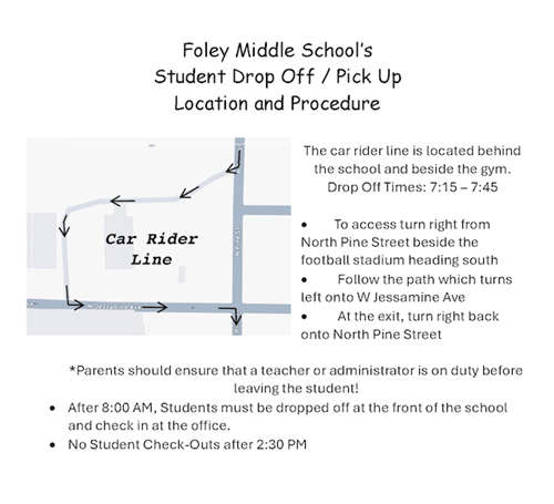Foley Middle School's Student Drop Off & Pick-Up Information